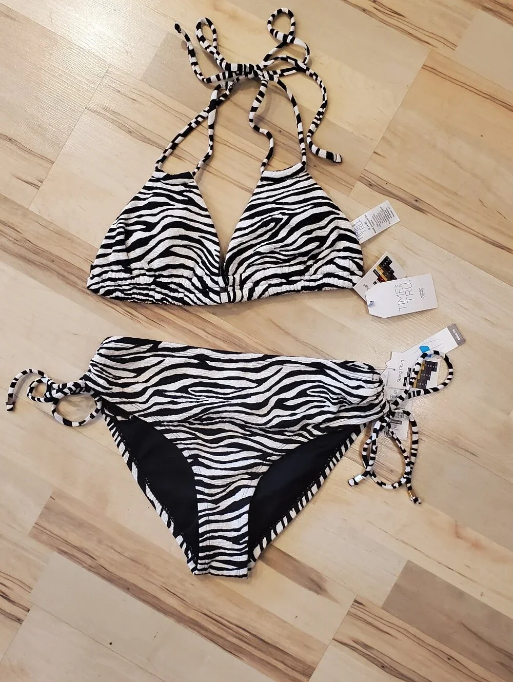 NWT Zebra Print Triangle Bikini Top andHigh Waist Bikini Bottoms - Black & White